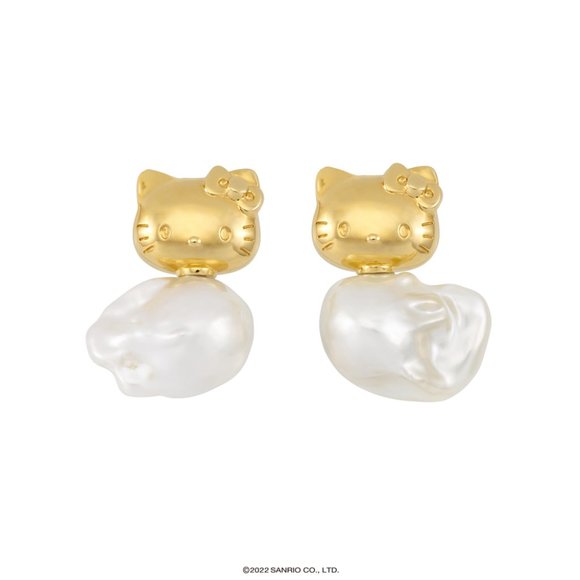 JIWINAIA Gold Colored Hello Kitty Pet Pearl Earrings - Picture 1 of 1